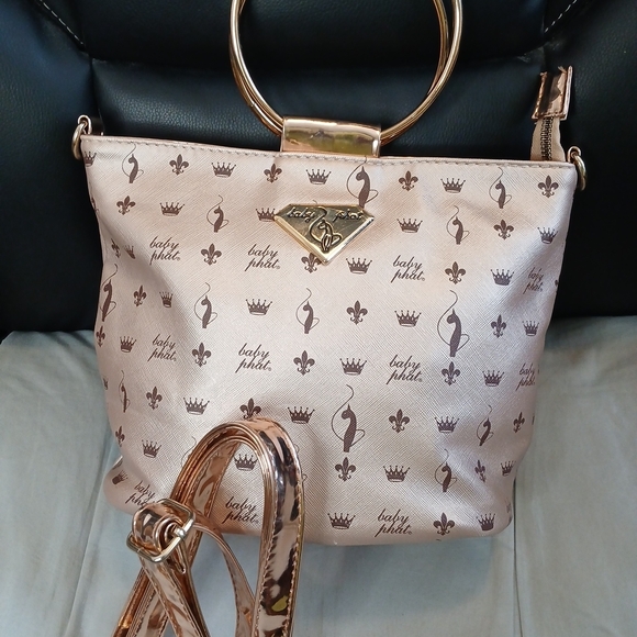 Baby Phat Handbags - Vintage Y2K Baby Phat Rose Gold and Brown Handbag With Detachable Long Strap